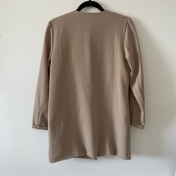 Vero Moda beige long blazer size 36 asymmetrical zipper two pockets - Picture 2 of 2